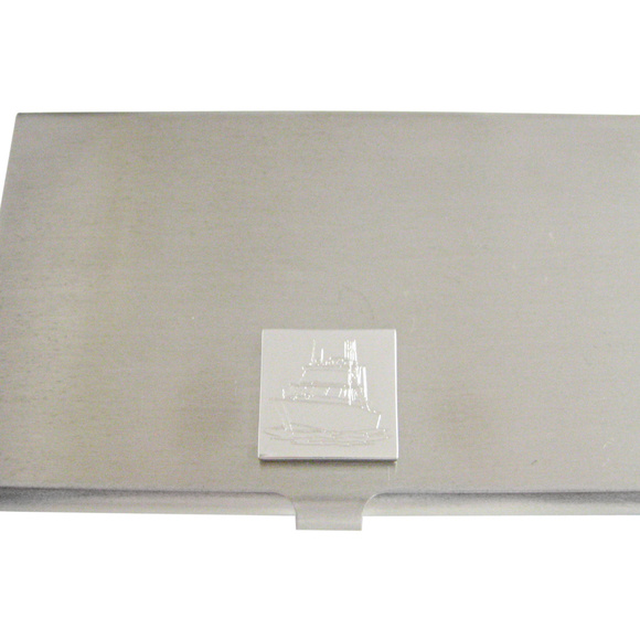 Silver Toned Etched Oval Piranha Fish Business Card Holder Silver Toned Etched Ship Business Card Holder